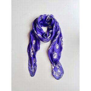 ALEXANDER MCQUEEN Skull Motif Purple Silk Chiffon Large Square Scarf